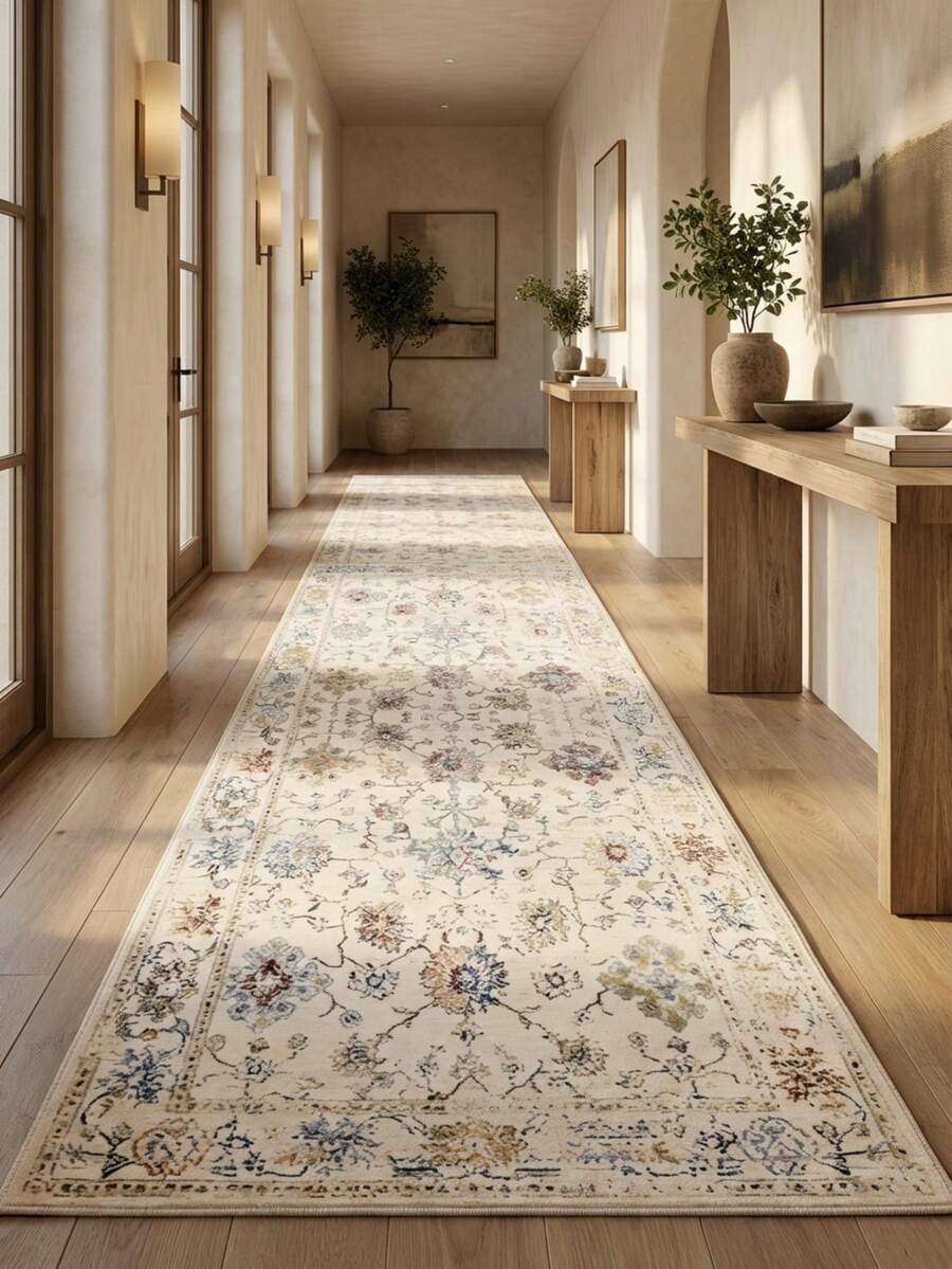 1pc Vintage Moroccan- Floral Striped Area Rug/Carpet/Doormat/Runner, Light Color, Suitable For Bathroom, Kitchen, Entryway, Hallway, Bedside, Living Room, Bedroom, Machine Washable, Home Decor - Multicolor - View 1