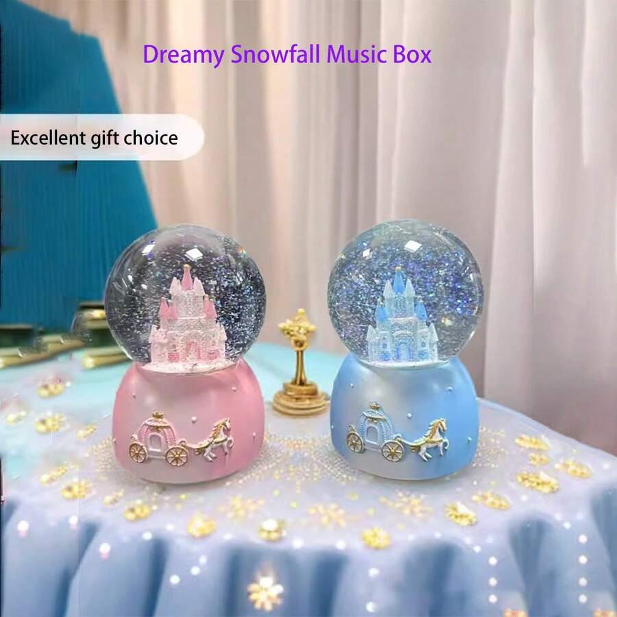 1pc New Princess Castle Crystal Ball Music Box, Glowing Snowfall Gift, Girls Birthday Present, Home Decor[Battery Not Included]