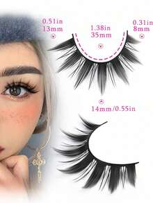 5对卡通风格假睫毛，轻盈飘逸的动漫风自然假睫毛，蓬松如娃娃般的假睫毛，卡通假睫毛条，假睫毛 - 黑色 - 查看 2