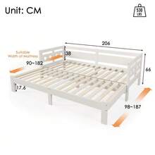 Daybed, Extendable Bed, Solid Pine, With Second Sleeping Option And Slatted Base, Heart-Shaped Bed, White - 90*200cm - View 2