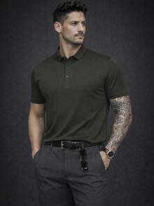 Men's Polo Shirt In Comfortable Cool Silk - 軍綠色 - 查看 2