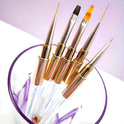 Salon Quality! 5pcs Gradient Handle Liner Pens, Fine Tip Carving & Painting, Smooth Control Transforms You Into A Nail Art Master