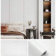 1卷白色自粘木纹装饰壁纸，可移除可重复使用，可剥离粘贴的复古木纹接触纸，适用于橱柜、台面、桌子和架子/房间装饰、家居装饰、卧室装饰，可粘贴在瓷砖、海报、墙贴、桌面贴纸上，乙烯基壁纸卷 - 白木紋 - 查看 3
