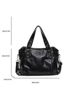 1pc Vintage Large Capacity Tote Bag, Vintage PU Crossbody Sling Bag, Women Casual Handbag And Wallet Set, Tote Bags For School,College Essentials, Street & Japanese Bag For Women New Fashionable Big Bags For Women, New Arrival Tote Bags For Woman , Office Bag , Y2k - 黑色 - 查看 4