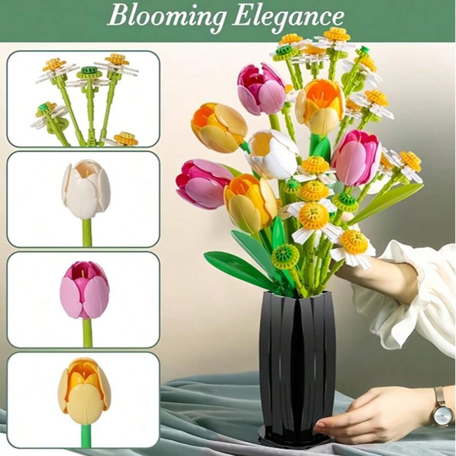 1250pcs/249pcs Flower Bouquet Building Blocks Set, Creative DIY Plant Bouquet Decor, Tulip & Daisy Artificial Flowers, Ideal Gift For Women - Birthday, Mother's Day Or Valentine's Day