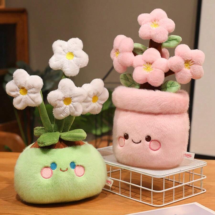 1个可爱毛绒逼真盆栽花卉玩偶，水仙花/桃花花卉装饰，卡通毛绒抱枕摆件，儿童生日礼物，卧室/客厅装饰，派对用品 - 彩色 - 查看 1
