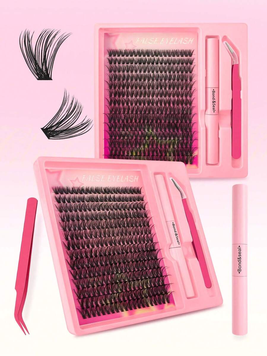 Bộ 280 cụm mi giả D Curl kèm nhíp, keo dán - Mềm mại, thoải mái, tự nhiên và nhẹ, bộ 3 trong 1 gồm các cụm mi giả (40D)