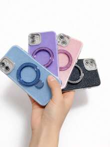 Glitter Phone Case With Ring Support And Camera Protection With Rhinestones, Sizes 11, 12, 13, 14, 15, 16 Pro Max. - màu đen - Xem 2