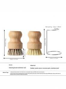 2pcs Natural Bristle Kitchen Brush With Drainage Function, Made Of Wood And Coconut Fiber, Suitable For Cleaning Dishes And Cookware, Retro Design - A - View 3