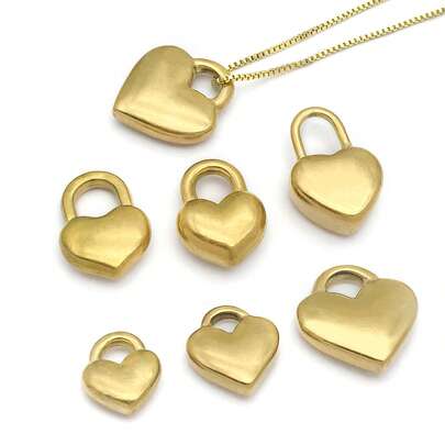 2个简约金色心形吊坠，不锈钢材质，爱心造型，适用于DIY项链、手链、耳环等首饰制作配件