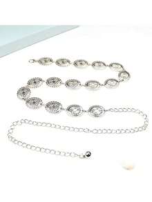 1pc Shiny Silver Faux Gemstone Crystal Beaded Exaggerated Fashion Wedding Dress Belt, Bridal Sash, Bridesmaid Dress Sash, Handmade Rhinestone Waist Belt, Suitable For Prom Dresses - Multicolor - View 4