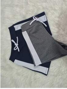 SET OF 2 CREPE KNIT SHORTS FOR WOMEN'S SUMMER FASHION - XANH ĐẬM VÀ XÁM - Xem 4