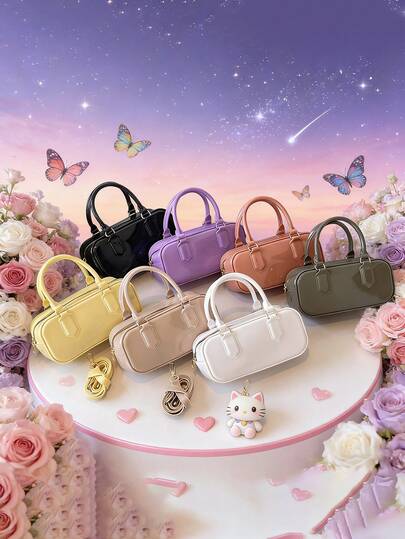 这款全新简约镜面手提包可斜挎，休闲、简约又时尚，采用拉链设计和可调节肩带。无论是日常出行、购物还是旅行，它都能轻松容纳您的必备物品。这款百搭单品深受时尚人士喜爱，凭借其卓越的百搭性，可轻松驾驭各种风格和场合。