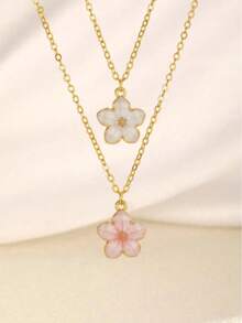 2pcs Sweet Fashion Versatile Five-Leaf Flower Pendant Women Clavicle Chain Necklace Suitable For Party Dating Beach Vacation And Daily Wear - Multicolor - View 1