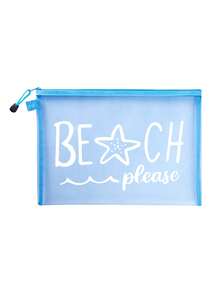 Multi-Color Fashion Mesh Beach Bag, Makeup Bag Printed With "Beach" Text, Beach Theme. Large Capacity Transparent Makeup Bag, Nylon Zipper Cosmetic Bag, Lightweight, Can Store Sunscreen, Snacks, Bikini And Beach Essentials. Spring/Summer Storage, Durable, Suitable For Swimming, Beach, Diving And Summer Vacation, Back To School, Lightweight Sun Protection Storage Bag, Suitable For Friends, Mother's Day, Back To School Season - Multicolor - View 17