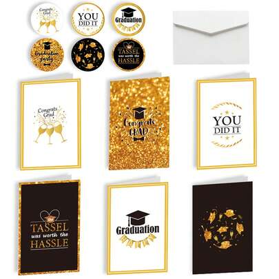 18/13件套毕业贺卡套装，包含贺卡、信封和贴纸，毕业邀请卡、祝贺卡、毕业卡、表扬卡、鼓励卡，可书写祝福语，适用于毕业派对、派对邀请函等。
