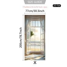 1/2pcs Self-Adhesive Removable Window Sticker - Realistic Seascape Scenery Transparent Door Decal, Suitable For Bedroom, Living Room, Bathroom - 2D Flat Design PVC Film Seascape Decor, Tool-Free Installation - Style 1 - View 8