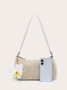 Túi đeo vai dệt kim dáng casual dành cho nữ, nhẹ nhàng, thoải mái, thời trang, thích hợp cho kỳ nghỉ biển, có mặt dây chuyền hình bướm trang trí, phù hợp cho mua sắm và du lịch. - Màu be - Xem 4