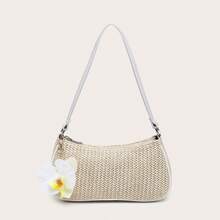 Túi đeo vai dệt kim dáng casual dành cho nữ, nhẹ nhàng, thoải mái, thời trang, thích hợp cho kỳ nghỉ biển, có mặt dây chuyền hình bướm trang trí, phù hợp cho mua sắm và du lịch. - Màu be - Xem 6