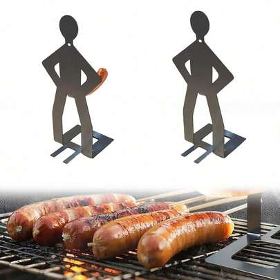 1 Pc Creative Standing Sausage Grill Rack , Stainless Steel Holder Sausage Grill, Spoof Bratwurst Holder Grill, Outdoor Camping Cooking Accessories, Grill Accessories, Marshmallows Grill