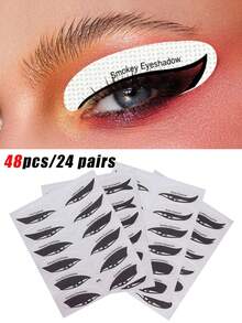 全新48件套专业眼线眼影模板套装，包含24对眼妆模板、眉形模板、无纺布眼影化妆贴纸，8种不同设计的西式眼线眉形模板，眼线辅助化妆工具，猫眼线辅助贴纸，狐狸眼妆模板，眼线模板贴纸。 - 彩色 - 查看 2