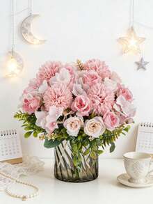 1/3PCS Artificial Flower Silk Tea Rose Bouquet Chrysanthemum Plastic Plant Bridal Bouquet Valentine's Day Holiday Plant Wedding Decoration DIY Wreath Materials, Bridal Hand-Held Flower Decoration Accessories, Wedding Car Decoration, Door Lintel Arch Decoration, Home, Restaurant, Bedroom, Vase Decoration, Birthday Party Decoration Materials New Year's Gifts, Valentine's Day, Graduation Gifts, Autumn Decoration - Pink - View 2