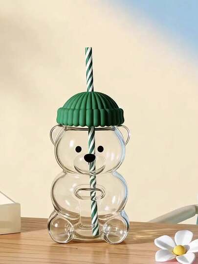 4个/2个，15厘米*9厘米/5.9英寸*3.54英寸，可爱小熊造型吸管杯，泰迪熊造型吸管杯，带盖小熊杯，适合日常使用和户外活动，可盛装果汁、冷饮、牛奶、咖啡等。