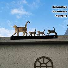 Metal Cat Family Hanging Decor - Elegant Walking Mother Cat And Kittens, Outdoor Garden Fence, Balcony Decoration - No Electricity Needed, Easy Installation Gift For Cat Lovers - A - View 1