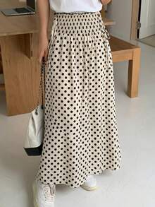 EARO Women's Long Polka Dot A-Line Skirt With Elastic Waist, Fashionable And Elegant Versatile Design Spring - Apricot - View 1
