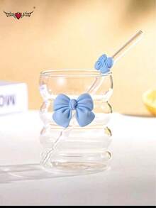 蝴蝶公主系列玻璃吸管杯 - 咖啡牛奶茶吸管杯，带蝴蝶结玻璃吸管 - 节日生日的理想礼物！ - 彩色 - 查看 7