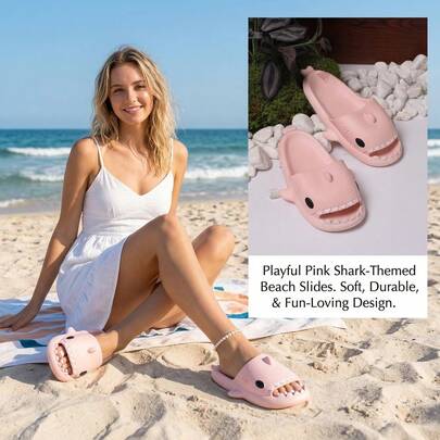 نعال شاطئ/حمام بتصميم سمكة وردية 2026 الجديد، طراز زوجي، سميكة القاعدة جذابة، ناعمة مانعة للانزلاق، مريحة، مناسبة للصيف، مقاسات كبيرة