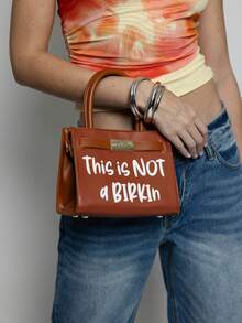 Tote&Carry Women's Y2K Baddie Sassy Letter Print Mini Tote Bag, Vibrant Caramel PU Leather Crossbody Top Handle Purse, This Is Not A Birkin Ironic Luxury Parody Statement Handbag For Spring Festival Concert Party - 摩卡棕 - 查看 9