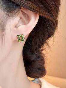 4 Pairs Minimalist Fashion Unique Design Elegant Knotted Glazed Earrings Set, Suitable For Casual, Gathering, Party Wear (Excluding Gift Box) - Multicolor - View 6