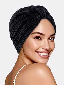 1件装女士奢华金箔褶皱头巾帽，打结头巾，日常时尚配饰 - 彩色 - 查看 6