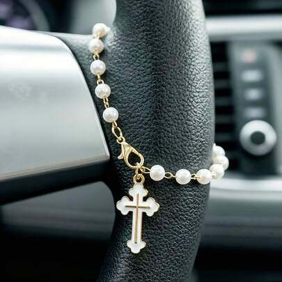 1pc Steering Wheel Decor, Adjustable Up To 5.91 Inches, Designed With Minimalist And Cute Style, This Creative Bead Car Pendant Can Serve As A Unique And Fashionable Hanging Decoration For Your Vehicle