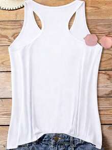 Women's Casual Sleeveless Round Neck T-Shirt With Funny Graphic Print Cotton Blend Tank Top - trắng - Xem 2