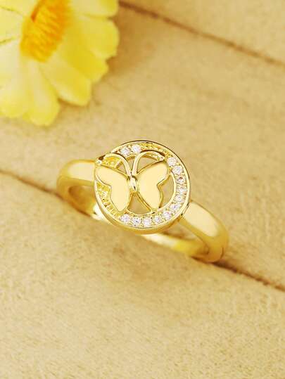 1枚时尚微镶立方氧化锆蝴蝶戒指，适合女性日常佩戴、婚礼、派对、订婚、情人节礼物