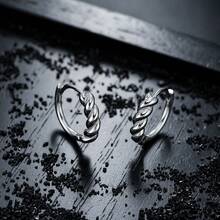 1对铜质男士日常通勤耳环，编织百搭设计圈形耳环 - 銀色 - 查看 1