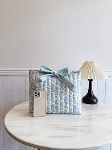 Bow & Ditsy Ditsy Floral Cosmetic Bag, Large Capacity Multi-Purpose Design - Baby Blue - View 6