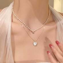1 chiếc, Dây chuyền mặt dây chuyền hình trái tim hai lớp đính hạt, Trang sức cao cấp, Dây chuyền đa năng được nâng cấp, Dây chuyền trang trí cao cấp, Thích hợp để đeo hàng ngày, Phụ kiện mùa cưới, Thích hợp làm quà tặng cho bạn gái, bạn học và bạn thân, Trang sức mùa hè. - Nhiều màu - Xem 7