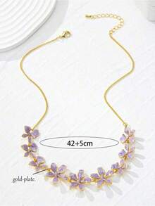 "1pc 18K Gold Plated Y2K Enamel Flower Statement Necklace – Retro Pink Choker Style Jewelry For Women, Bold And  Look For Parties, Valentine's Day, Mother's Day, Or Fashion Gifts For Mom And Her" - Màu tím - Xem 6