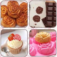 Moule en silicone rose, moule à chocolat en forme de fleur, moule en silicone rose convenant pour le chocolat, la gelée, le savon, la crème glacée, la décoration de petits gâteaux, ustensile de cuisine pour la cuisson, cadeau de la Saint-Valentin - Multicolore - Voir 4
