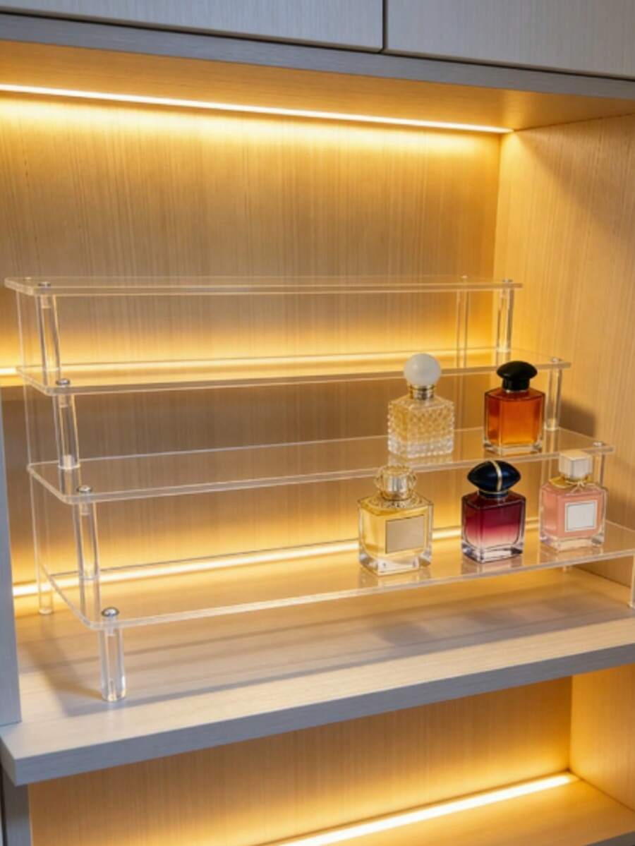 1个亚克力展示架，多层展示架，家居收纳整理架，产品展示架，适用于香水、化妆品、收藏品、玩具、派对装饰品。阶梯式化妆品收纳架，多层置物架，适用于客厅、浴室、卧室等家居装饰，展示香水、护肤品、化妆品。 - 無色 - 查看 1