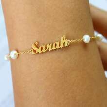Personalized Name Gold Pearl Bracelet, Personalized Freshwater Pearl Bracelet, Exquisite Pearl Bracelet, Bridesmaid Gift - Multicolor - View 10