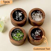 CFUNIQ 1pc Wood Oval 2-Slot Custom Ring Box, Square Walnut Ring Box, Round Ring Box For Wedding Rings, Laser Engraved For Proposal, Engagement, Personalized Gift - Multicolor - View 15