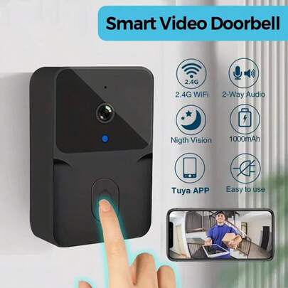 1pc Smart Doorbell With Camera, Video Security Doorbell With Speaker, Two-Way Audio, Voice Conversion, Real-Time App Monitoring, IR Night Vision, Battery/USB Dual Power, 2.4G WiFi Only, Christmas, Thanksgiving, Prime Day Gift, Home Doorbell
