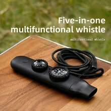 Multifunctional Outdoor Survival Whistle In 1 With LED Light, Thermometer, Compass For Camping, Hiking, Emergency Rescue, MBJ7 - Black - View 2