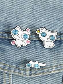 1/3pcs Cute Dizzy Cat Brooch, Funny Various Dizzy Pose Cat Design, Cartoon Cat Theme Badge, Unisex Style, Daily Wear Accessory Gift - Multicolor - View 5