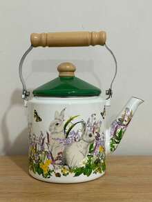 Vintage European Style + Architectural Painting Pattern/Bicolor Blue Lid + Cylindrical Body Shape + Wooden Heat-Resistant Handle + Even Heat Conduction/Large Capacity Water Storage + Retro Architectural Style Kettle + Suitable For Family Gatherings & Festivals, Afternoon Tea Preparation, Daily Kitchen Cooking - View 19