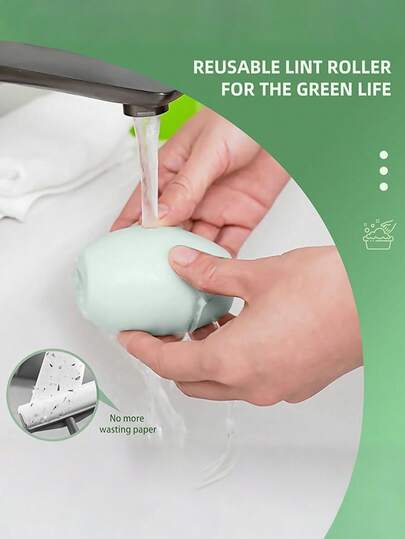 1pc/Green/White Reusable Lint Roller, Clothes Sofa Fuzz Cleaner, Strong Sticky Pet Hair Cleaning Roller, Portable For Travel, Washable